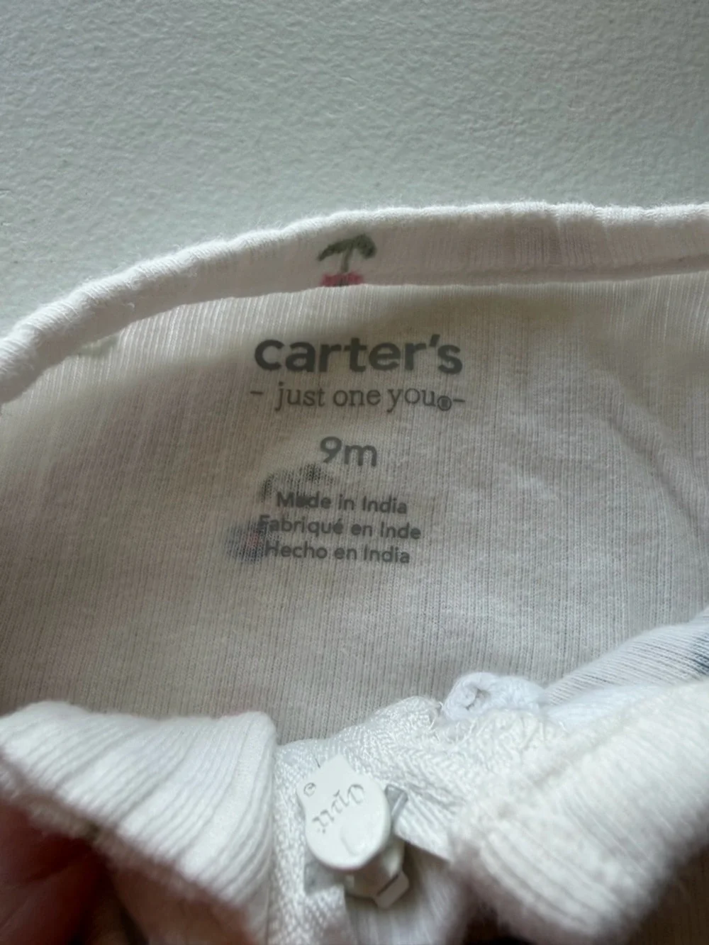 Carter's Cream and Pink Floral Ribbed Footed One-Piece 9 months
